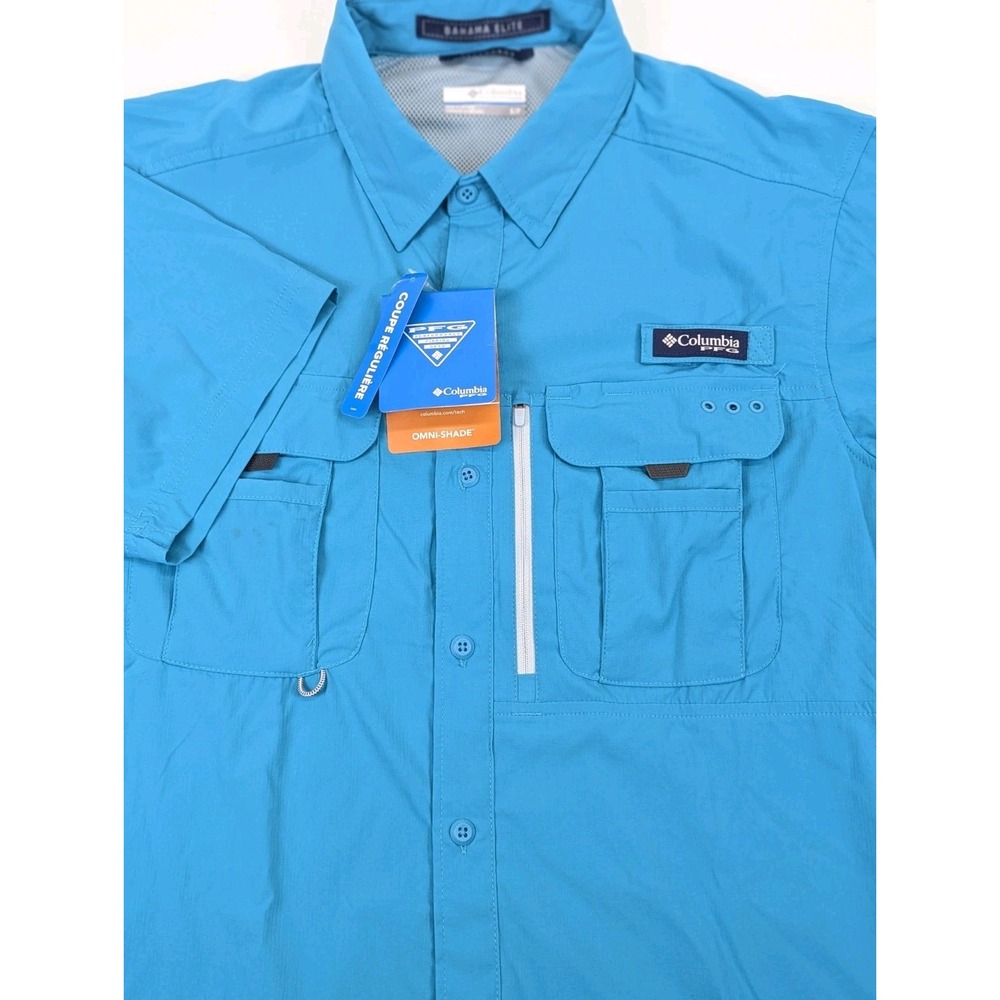 Columbia Fishing Shirt Mens Small Bahama Elite Upf 50 Aqua Blue Green PFG Omni - Picture 3 of 12